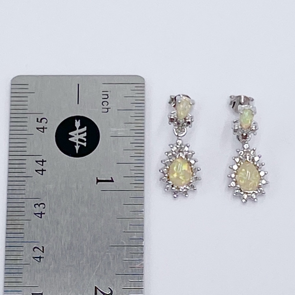 Sterling Silver 925 Lab Opal Earrings - Picture 7 of 8